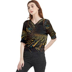 Data Technology Coding Pattern Quarter Sleeve Blouse