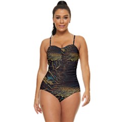 Data Technology Coding Pattern Retro Full Coverage Swimsuit