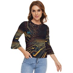 Data Technology Coding Pattern Bell Sleeve Top