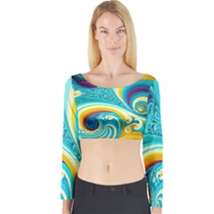 Waves Ocean Sea Abstract Whimsical Long Sleeve Crop Top