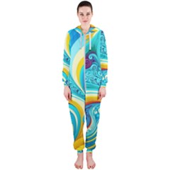 Waves Ocean Sea Abstract Whimsical Hooded Jumpsuit (ladies) by Jancukart