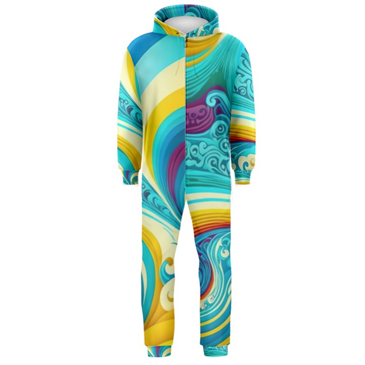 Waves Ocean Sea Abstract Whimsical Hooded Jumpsuit (Men)