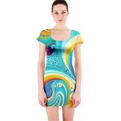 Waves Ocean Sea Abstract Whimsical Short Sleeve Bodycon Dress