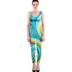 Waves Ocean Sea Abstract Whimsical One Piece Catsuit by Jancukart