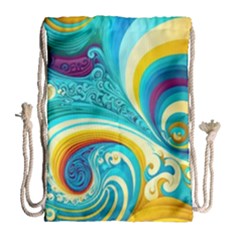 Waves Ocean Sea Abstract Whimsical Drawstring Bag (large)