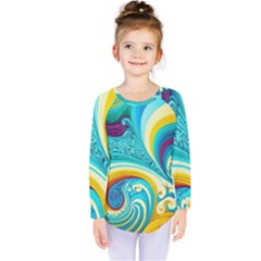 Waves Ocean Sea Abstract Whimsical Kids  Long Sleeve Tee