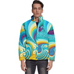 Waves Ocean Sea Abstract Whimsical Men s Puffer Bubble Jacket Coat