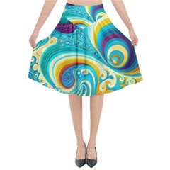 Waves Ocean Sea Abstract Whimsical Flared Midi Skirt