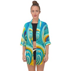 Waves Ocean Sea Abstract Whimsical Open Front Chiffon Kimono