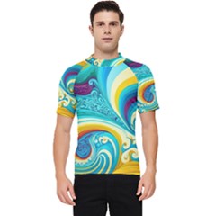 Waves Ocean Sea Abstract Whimsical Men s Short Sleeve Rash Guard by Jancukart