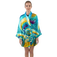 Waves Ocean Sea Abstract Whimsical Long Sleeve Satin Kimono by Jancukart