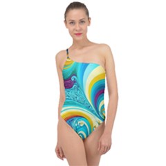 Waves Ocean Sea Abstract Whimsical Classic One Shoulder Swimsuit by Jancukart