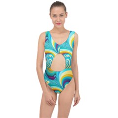 Waves Ocean Sea Abstract Whimsical Center Cut Out Swimsuit by Jancukart