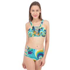 Waves Ocean Sea Abstract Whimsical Cage Up Bikini Set