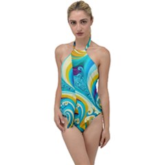 Waves Ocean Sea Abstract Whimsical Go With The Flow One Piece Swimsuit