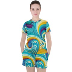 Waves Ocean Sea Abstract Whimsical Women s Tee And Shorts Set