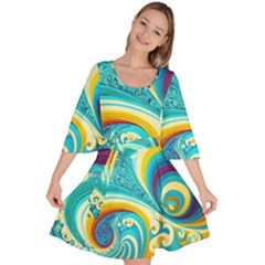 Waves Ocean Sea Abstract Whimsical Velour Kimono Dress