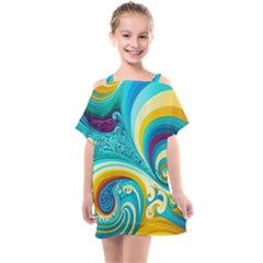 Waves Ocean Sea Abstract Whimsical Kids  One Piece Chiffon Dress