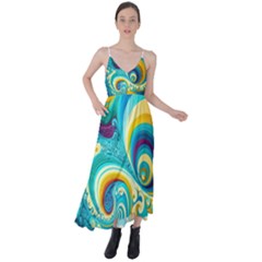 Waves Ocean Sea Abstract Whimsical Tie Back Maxi Dress