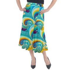 Waves Ocean Sea Abstract Whimsical Midi Mermaid Skirt by Jancukart