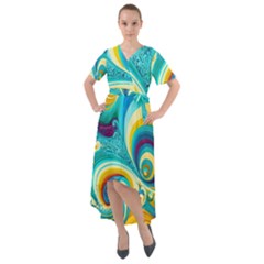 Waves Ocean Sea Abstract Whimsical Front Wrap High Low Dress