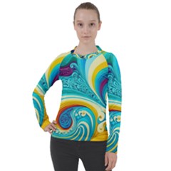 Waves Ocean Sea Abstract Whimsical Women s Pique Long Sleeve Tee