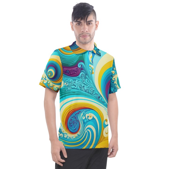 Waves Ocean Sea Abstract Whimsical Men s Polo Tee