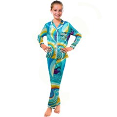 Waves Ocean Sea Abstract Whimsical Kid s Satin Long Sleeve Pajamas Set