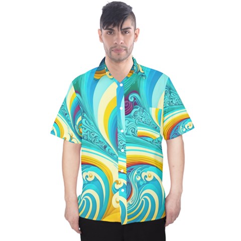 Waves Ocean Sea Abstract Whimsical Men s Hawaii Shirt by Jancukart