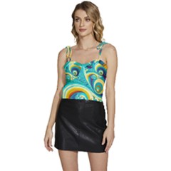 Waves Ocean Sea Abstract Whimsical Flowy Camisole Tie Up Top