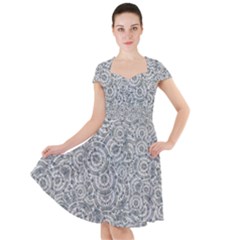 Circle Ornate Motif Random Pattern Cap Sleeve Midi Dress