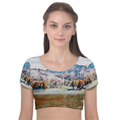 Trentino Alto Adige, Italy  Velvet Short Sleeve Crop Top  by ConteMonfrey