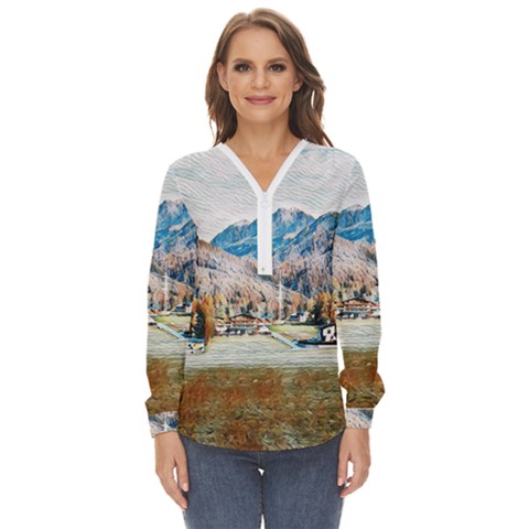 Trentino Alto Adige, Italy  Zip Up Long Sleeve Blouse by ConteMonfrey