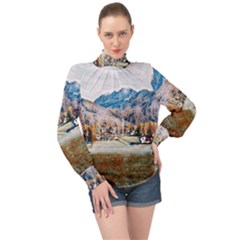 Trentino Alto Adige, Italy  High Neck Long Sleeve Chiffon Top by ConteMonfrey