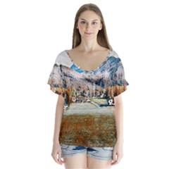 Trentino Alto Adige, Italy  V-neck Flutter Sleeve Top by ConteMonfrey