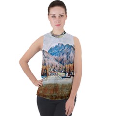 Trentino Alto Adige, Italy  Mock Neck Chiffon Sleeveless Top by ConteMonfrey