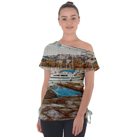 Alone On Gardasee, Italy  Off Shoulder Tie-up Tee by ConteMonfrey