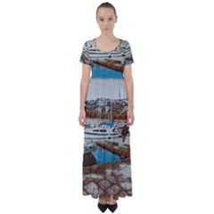 Alone On Gardasee, Italy  High Waist Short Sleeve Maxi Dress by ConteMonfrey