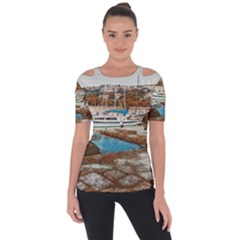 Alone On Gardasee, Italy  Shoulder Cut Out Short Sleeve Top by ConteMonfrey