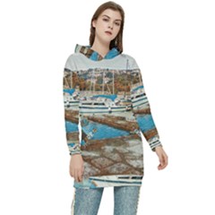 Alone On Gardasee, Italy  Women s Long Oversized Pullover Hoodie by ConteMonfrey