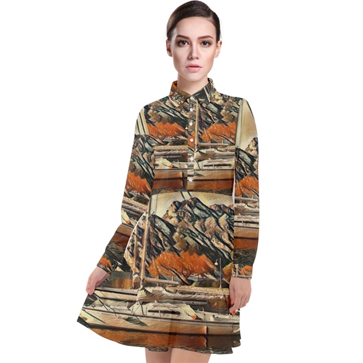 Art boats Garda, Italy. Long Sleeve Chiffon Shirt Dress