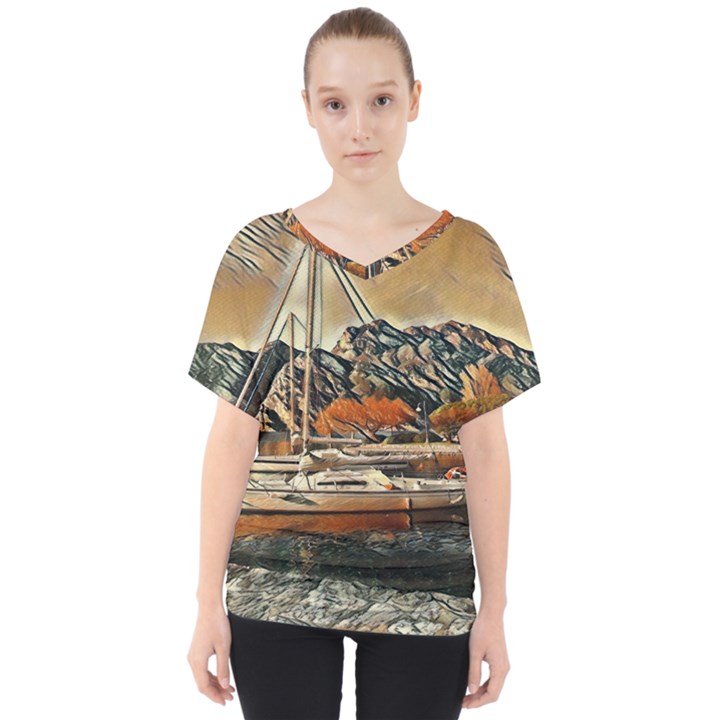 Art boats Garda, Italy. V-Neck Dolman Drape Top