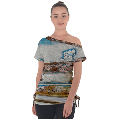 Side Way To Lake Garda, Italy  Off Shoulder Tie-up Tee by ConteMonfrey