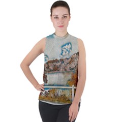 Side Way To Lake Garda, Italy  Mock Neck Chiffon Sleeveless Top by ConteMonfrey