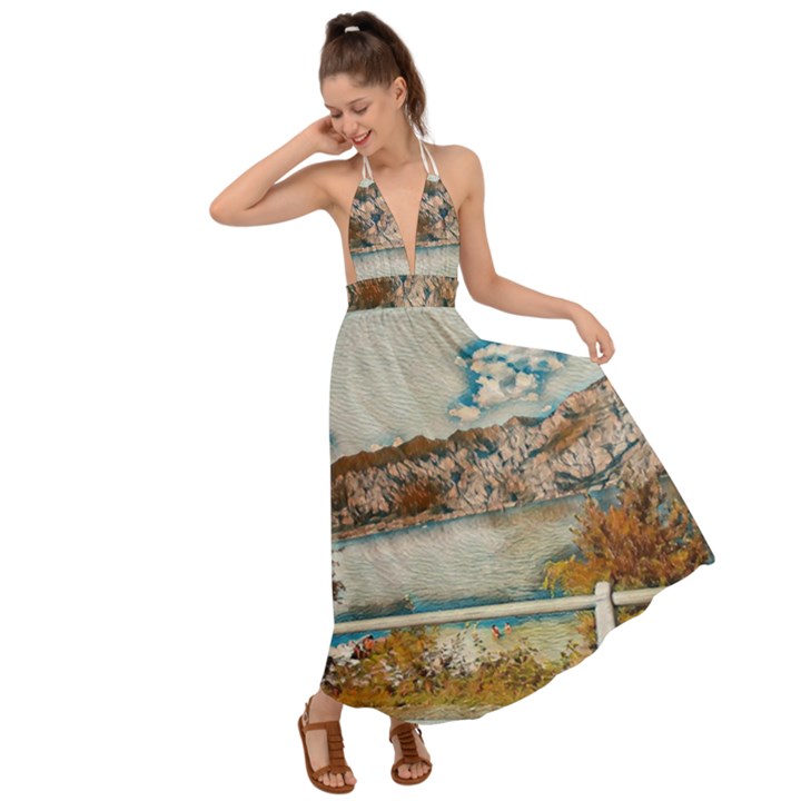 Side way to Lake Garda, Italy. Backless Maxi Beach Dress