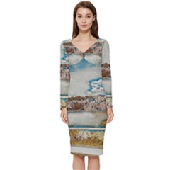 Side Way To Lake Garda, Italy  Long Sleeve V-neck Bodycon Dress  by ConteMonfrey