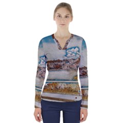 Side Way To Lake Garda, Italy  V-neck Long Sleeve Top by ConteMonfrey