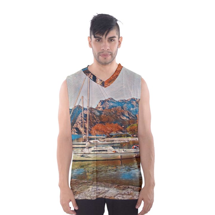 Boats on Lake Garda, Italy. Men s Basketball Tank Top