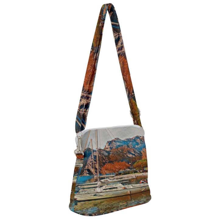 Boats on Lake Garda, Italy. Zipper Messenger Bag