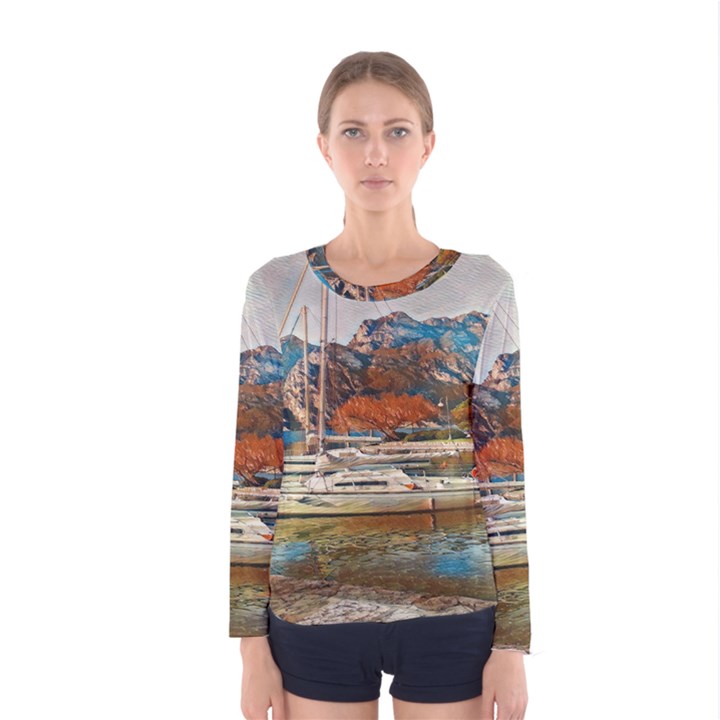 Boats on Lake Garda, Italy. Women s Long Sleeve Tee